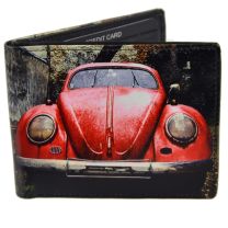Mens Leather Vintage Retro Red Car Bi-Fold Wallet by Retro Gift Box