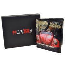 Mens LEATHER Tri-Fold Vintage Red Beetle Wallet by Retro Gift Box