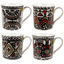 Gift Box Set of 4 China Mugs/Cups Tribal Design by The Leonardo Collection