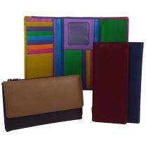 Ladies Leather Tri-Fold Purse/Wallet by Blousey Brown Coin Section Multi Col