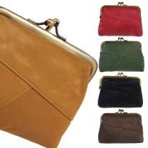 Primehide Leather Ladies Double Clip Coin Purse in Soft Crumble Collection Change 