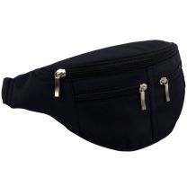 Black Bum Bag 4 zips Microfibre Unisex Fanny Pack Mens Ladies