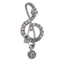 Ladies Sparkling Crystal Brooch  Musical Symbol the Treble Clef Jewelery 