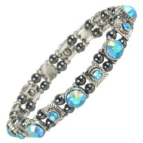 Ladies Magnetic Hematite Aqua Blue Faux Crystals Bracelet Magnets Health Therapy