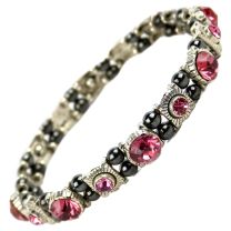 Ladies Magnetic Hematite Fuchsia Pink Faux Crystals Bracelet Magnets Health Therapy