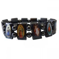 Magnetic Hematite Religous Saints Icon Bracelet Magnet Healing Elasticated Health 