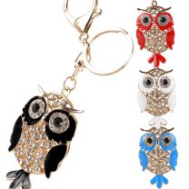 Gold & Crystal Bag Charm/Keyring Owl Cute Silver Clear Faux Gems Bling 4 Colours