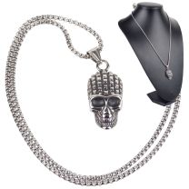 Pickled Moon Mens Stainless Steel Ridge Skull Pendant & Chain Long Necklace