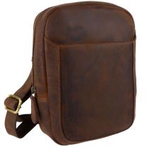 PrimeHide Mens Hunter Leather Zip Cross Body Bag Galaxy Collection Brown