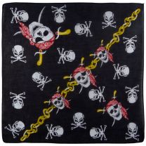 Mens Boys Pirate Jolly Roger Skulls Yellow Chain Swords Black Bandana Bandanna