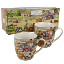 Set of 2 China Mugs Collie and Sheep Farm Scene Gift Box 