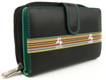 Quality Ladies Soft Leather Two Tone Purse Wallet by Visconti; Colorado Gift Boxed (Black & Aqua)