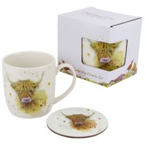 China Mug and Coaster Highland Coo Cow Design by Jan Pashley