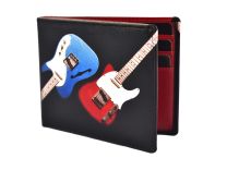 Top Quality Leather Bi-Fold Wallet by Retro Fender Guitar Red Inside Gift Box Golunski