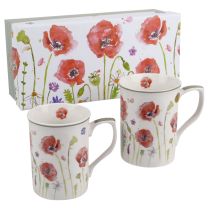 Set of 2 China Poppy Mugs by The Leonardo Collection Gift Box