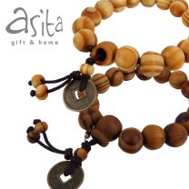Asita Oiled Wooden Beads Bracelet with Chinese Goodluck Coin