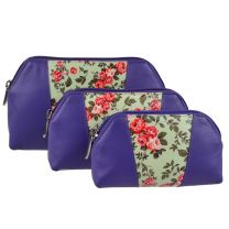Ladies Vintage Violet Roses Leather Make-Up Toiletry Bag by Graffiti Golunski