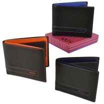 Mens Top Quality Leather Wallet by Mala; Axis Collection Two Tone Stylish Change Gift Boxed