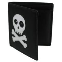 Mens Boys Black Compact Leather Skull & Cross Bones Wallet by Mala Change