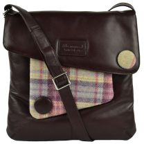 Ladies LEATHER & British Tweed Cross Body BAG by Mala; Abertweed Collection