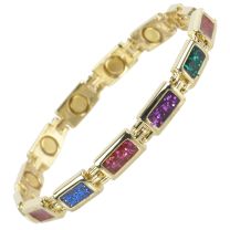 Ladies Magnetic Bracelet Faux Multi-Coloured Gemstones Panels Magnets Health Therapy