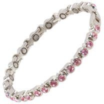 Sisto-X Ladies Magnetic Tennis Style Bracelet Fuchsia Pink Crystals Health 16 Magnets