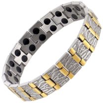 Mens Magnetic Stainless Steel Bracelet with Stylish Gold & Chrome Finish Strong MAGNETS Health NdFeB Neodymium Therapy