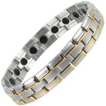 Mens Magnetic Stainless Steel Bracelet with Gold & Chrome Finish Strong MAGNETS Health NdFeB Neodymium Therapy