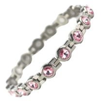 Ladies Titanium Magnetic Bracelet with Chrome & Pink Crystals Finish Stylish Magnets Health Therapy