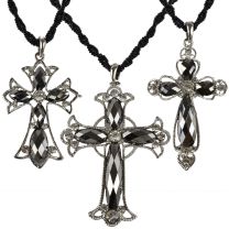 Ladies Crystal & Filigree Cross Pendant Necklace Statement Religious Sparkle