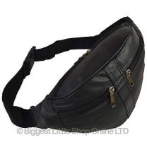 NEW Quality Mens Ladies Black LEATHER Waist BUMBAG by OAKRIDGE Fanny Pack Travel