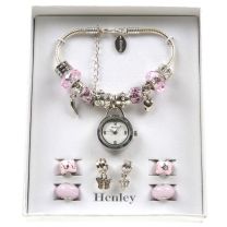 Henley Glamour Pink Crystal Watch Bead Braclet 20cm