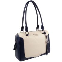 Ladies Luxury Leather Shoulder Bag From ECLORE Paris -Ivory/Navy