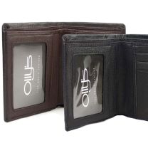 Mens Fine Grain Leather Slim Bi-Fold Wallet by Ollys; Bobby Collection Gift Boxed
