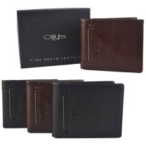 Mens Fine Grain Leather Bi-Fold Wallet by Olly's; Jack Collection Gift Boxed