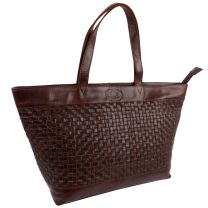 Rowallan Ladies Cognac Braided Leather Twin Handle Tote Bag with Zip Closure