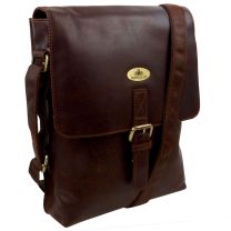 Rowallan Mens Half Flap Tanned Leather Messenger Bag - Cognac 