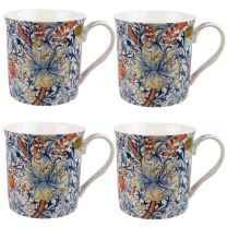 Gift Box Set of 4 China Mugs/Cups Golden Lily Design by The Leonardo Collection