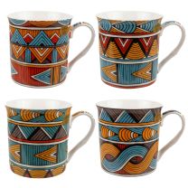 Gift Box Set of 4 China Mugs/Cups Bali Design by The Leonardo Collection