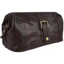 Mens Compact Buffalo Leather Top Framed Wash Bag By PrimeHide Travel-Brown