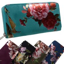 Ladies Zip-Around Purse Velour Flowers Collection