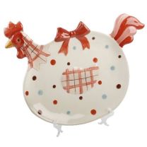 Spotted Rooster Ceramic Plate & Stand