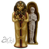 Large 21cm Tutankhamun Golden Sarcophagus with Mummy Egyptian