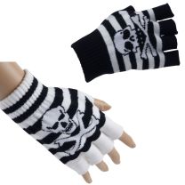 Fingerless Gloves Scull Black White Stripe Design 