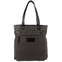 Canvas Leather Large Tote/Shopping Handbag by TARANIS Travel Spacious (Charcoal Grey)