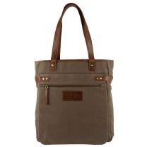 Canvas Leather Large Tote/Shopping Handbag by TARANIS Travel Spacious (Khaki)