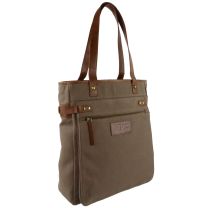 Canvas Leather Unisex Large Tote/Shopping Handbag by Taranis Travel Spacious Khaki