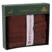 Mens Tri-Fold Buffalo Leather Tab Wallet by Rowallan of Scotland; Panama Collection Gift Box Stylish