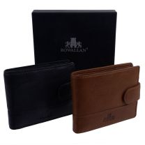 Rowallan of Scotland Leather Mens Wallet Tri-Fold Tabbed Coin & Card