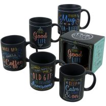 Black Chalk Talk Collection Chalkboard Style China Mug/Cup Gift Boxed 5 Designs